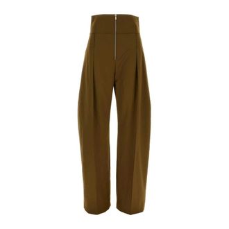 Ferragamo Soyseed Mud Wool Blend Pant - female - Ferragamo - Wide Trousers - Brown - XL - Trousers