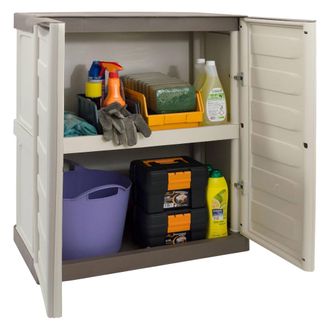 Dmora Mueble Para Exteriores O Interno Multiusos, Armario Bajo Con 2 Puertas Y 1 Estante De Polipropileno, 100% Made In Italy, 70x39h86 Cm, Color Beige - Dm
