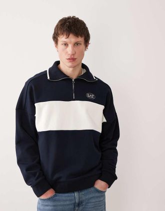 Emporio Armani Armani - EA7 - Maglione colorblock con zip corta-Blu