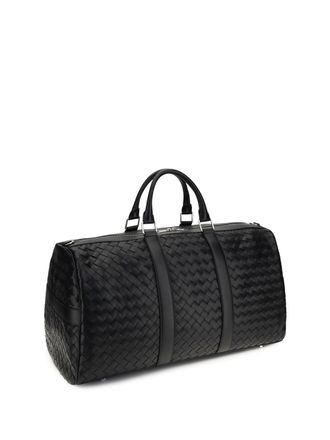 Bottega Veneta Mens Travel Bag Intrecciato Black-Silver Calf Leather Shoulder Black/silver