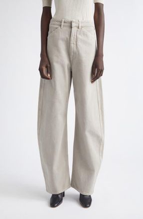 Christophe Lemaire High Waist Cotton Twill Barrel Leg Pants in Moonstone at Nordstrom, Size 40