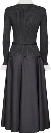 Self Portrait Womens Belted Midi Dress Grey Knit And Twill Cardigan: Polyamide