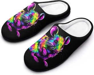 Generic Tie-dyed Rat Womens Slippers Warm House Slippers Indoor House Shoes with Anti-Skid Rubber Sole