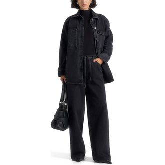Mani&egrave;re De Voir Joy Denim Oversized Shirt in Washed Black at Nordstrom, Size 14