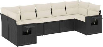 vidaXL Set De Comedor De Jard&iacute;n 7 Pzas Y Cojines Rat&aacute;n Sint&eacute;tico Negro Vidaxl