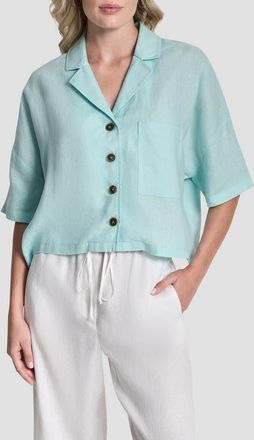 DKNY Linen Camp Shirt in Aqua at Nordstrom, Size X-Small