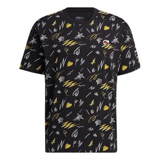 adidas neo M Mf Tee 3 Disney Full Print Pattern Round Neck Short Sleeve Black HF0458