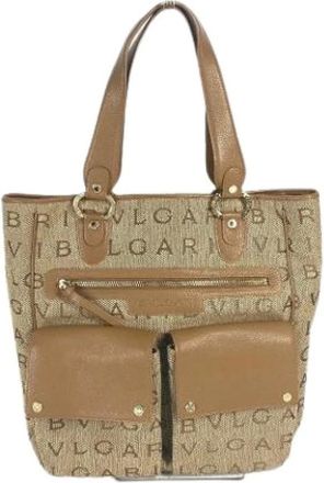 Bulgari Pre-owned Tote Bags, female, Beige, Size: ONE SIZE Pre-owned Canvas Shoulder Bag