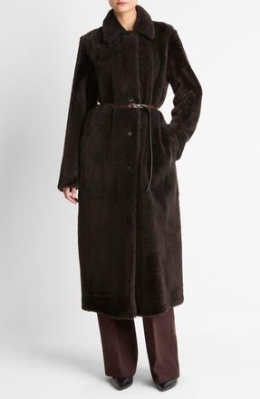 Vince Long Genuine Shearling Coat in Dark Umber at Nordstrom, Size Medium