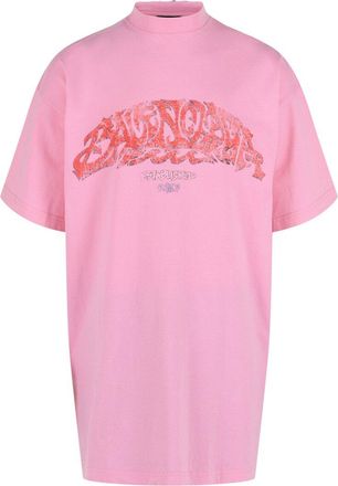 Balenciaga Offshore Logo Print Oversized T-Shirt Pink