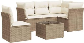 vidaXL Juego De Sof&aacute;s Jard&iacute;n Con Cojines 6 Pzas Rat&aacute;n Sint&eacute;tico Beige Vidaxl