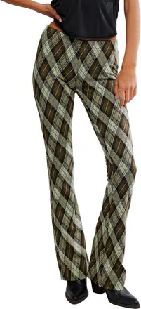 Free People Chloe Plaid Flare Leg Knit Pants in Olive Combo at Nordstrom, Size X-Small