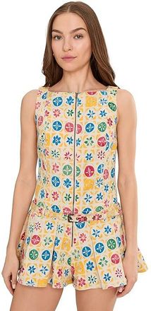 Free People Dune Dancer Printed Womens Dress Buttercream Combo : LG (Womens 12-14), Cotton/Elastane/Linen