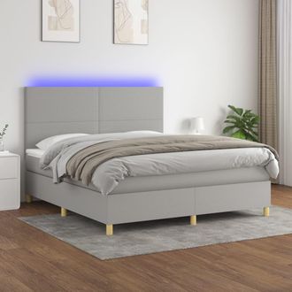 vidaXL Vidaxl - Cama Box Spring Colch&oacute;n Y Luces Led Tela Gris Claro 160x200 Cm