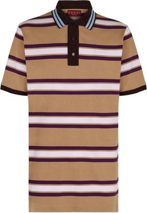 Gucci Gestreept katoenen poloshirt met geribbelde kraag - Heren - Polos - Beige - S - Katoen - Tops