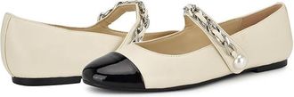 Nine West Platy Womens Flat Shoes Cream/Black : 9.5 M, Leather/Rubber