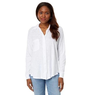 bobi Top Womens White Cotton Button Front Raglan Sleeve DDR2524