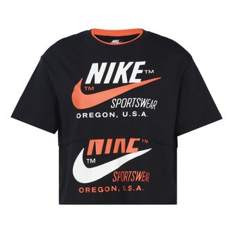 Nike (WMNS) Nike logo Splicing Short Sleeve Asia Edition Black CJ2041-010