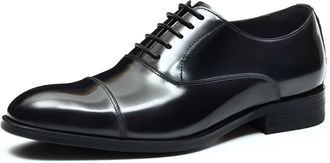 Generic Mens Lace Up Oxford Shoes Pointed Toe Patent Leather Office Dress Shoes Low Block Heel Wedding Business Shoe,Black,6.5 UK