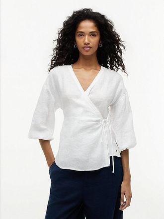 Tommy Hilfiger Blusa cruzada de puro lino y corte amplio