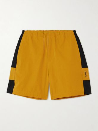 Saint Laurent Shorts In Twill Di Cotone Bicolore Con Logo Ricamato - Giallo