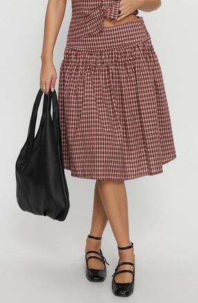 Princess Polly Alixandra Check Print Midi Skirt in Red Check at Nordstrom, Size 10