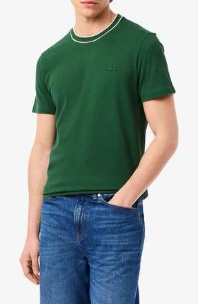 Lacoste Regular Fit Tipped Piqu&eacute; Crewneck T-Shirt in Green at Nordstrom, Size 3