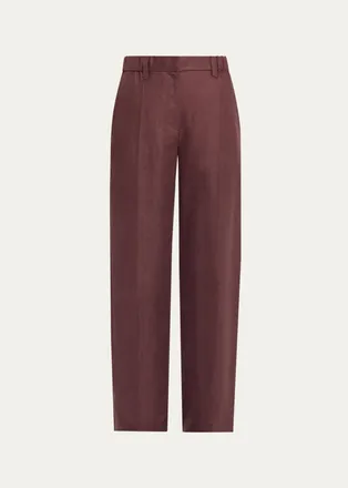 Brunello Cucinelli Elasticized Mid-Rise Linen Straight-Leg Pants