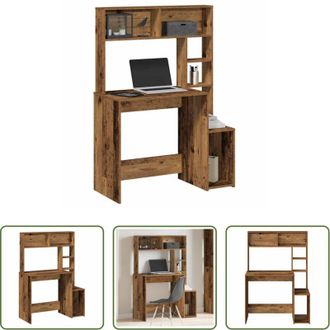 vidaXL vidaXL Scrivania da studio - Scrivania Mensole Legno Vecchio 100x45x140 cm Legno Multistrato