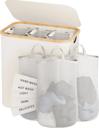 OEM Cesto De Ropa Sucia, Bolsa Interior Extra&iacute;ble, Dise&ntilde;o Que Ahorra Espacio, Color Beige, 160 L