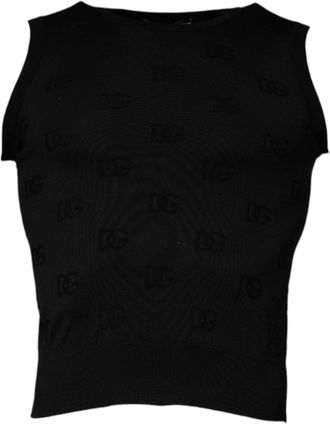 Dolce & Gabbana Mens Black Silk Round Neck Sleeveless T-Shirt