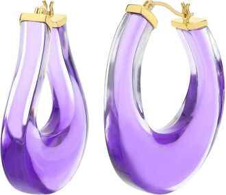 Gold & Honey Womens Medium Twisted Horseshoe Lucite Hoop Earrings In Purple