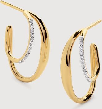 Monica Vinader Gold Nura Wrap Diamond Medium Hoop Earrings Lab Grown Diamond