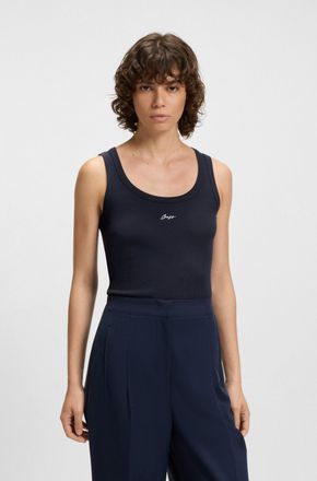 Boss Orange by Hugo Boss Tanktop BOSS ORANGE Ematite Premium Damenmode, Damen, Gr. XS (34), blau (dunkelblau 408), Feinripp, Obermaterial: 98% Baumwolle, 2% Elasthan, unifarbe