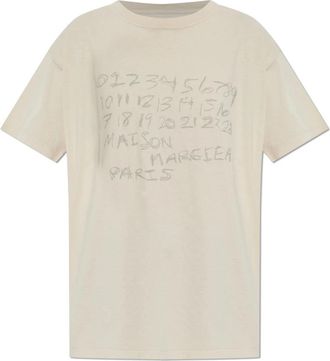 Maison Margiela Cotton Number T-Shirt - Dames - T-shirts - Beige - M - Katoen - Tops