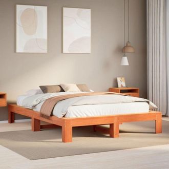 vidaXL Vidaxl - Cama Sin Colch&oacute;n Madera Maciza De Pino Marr&oacute;n Cera 140x190 Cm