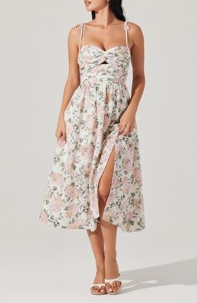 ASTR the Label Sariah Eyelet Embroidery Floral Print A-Line Dress in Dusty Pink Floral at Nordstrom Rack, Size Medium