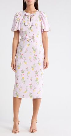 Sugarlips Margote Floral Bow Midi Dress in Blush-Pink at Nordstrom, Size X-Large
