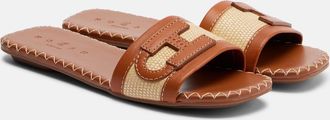 Hogan Leather-trimmed raffia slides