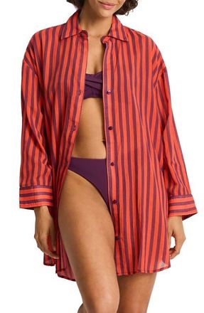 Sea Level Australia Vacay Cruise Cover-Up Shirt in Spice Red at Nordstrom, Size X-Small