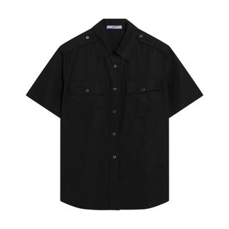 Prada Shirts, female, Black, Size: M Short-sleeved Poplin Shirt