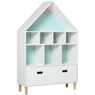HOMCOM Homcom - Estantería de Madera Infantil Librería para Niños con 8 Compartimentos y Cajón Tablero de 2 Colores para Libros Juguetes DVDs 82x30x126 cm
