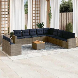vidaXL Set Sof&aacute;s De Jard&iacute;n Con Cojines 12 Piezas Rat&aacute;n Sint&eacute;tico Gris Vidaxl