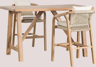 Sklum Sklum - Set Mesa Alta Rectangular (160x90 Cm) Y 2 Taburetes Altos De Jard&iacute;n En Madera De Acacia Dubai