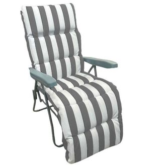 Trade Shop Trade Shop - Sedia A Sdraio Con Cuscino Imbottito A Righe Bianca Grigia 73x60x102 Cm Reclinabile 512003