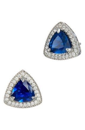 Savvy Cie Jewels Sterling Silver Triangular Cubic Zirconia Stud Earrings in Blue at Nordstrom Rack