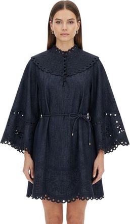 Zimmermann Blue Embroidered Mandarin Collar Dress
