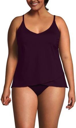 Lands End Plus Size DD-Cup Chlorine Resistant V-Neck Tulip Hem Tankini Swimsuit Top in Dark Wine at Nordstrom, Size 3X