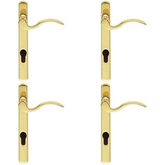 Loops 4x Scroll Lever Door Handle on Lock Backplate Polished Brass 208mm X 25mm in Metallics