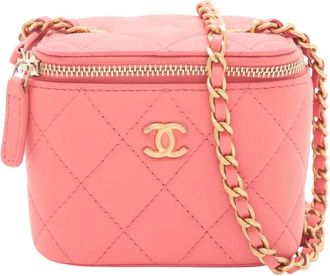 Chanel 2020 Mini Quilted Lambskin Pearl Crush Vanity Case With Chain crossbody bag - Pink